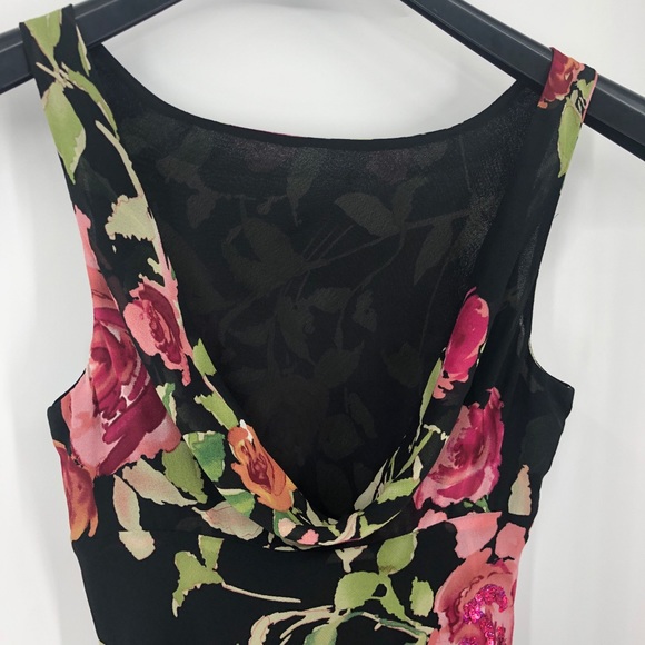 SOLD Nicole Miller Silk Floral Draped Back Midi Dress 4 - Picture 7 of 14